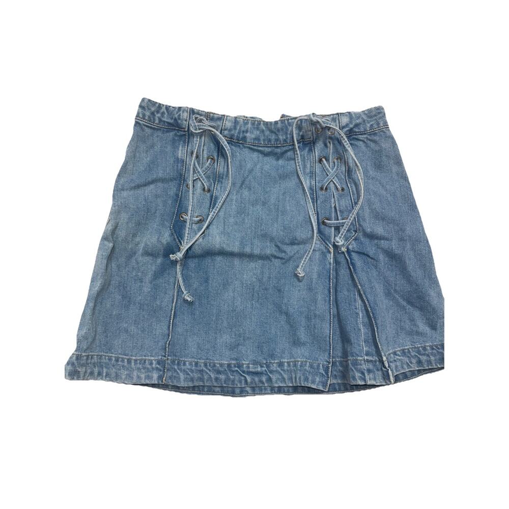 Free People Lace Up Denim Skirt Light Denim Size 10 (J6)